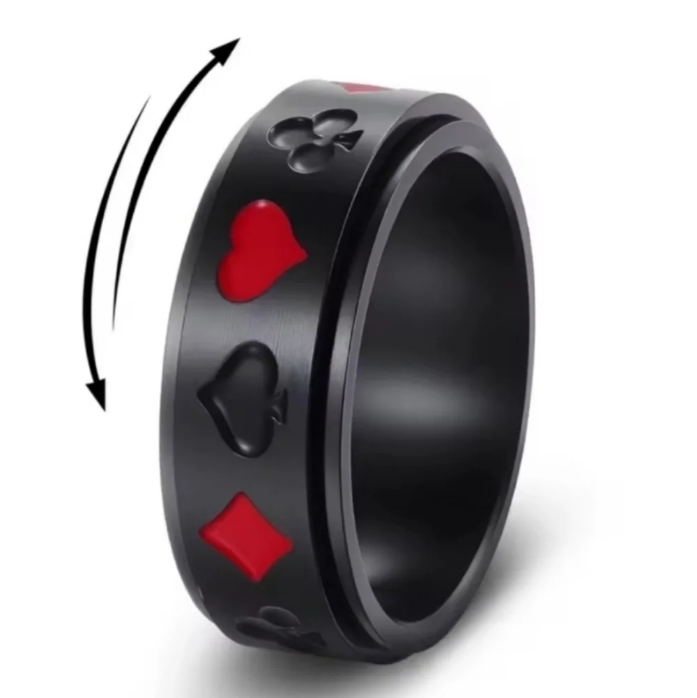 Black and Red Stainless  steel Poker Fridget Spinner Ring Sz 11